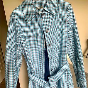 Blue Houndstooth Coat with Belt and Tag; NEW